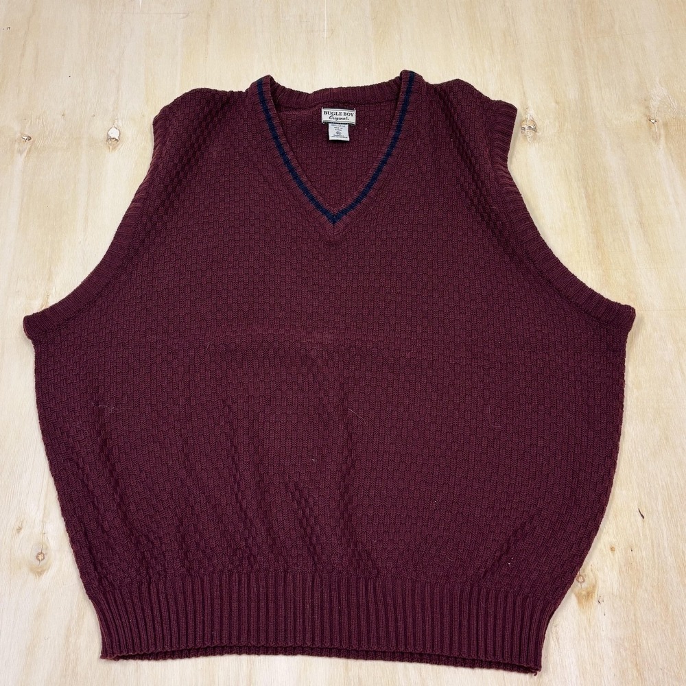 Vintage Bugle Boy Original Sweater Vest Mens‎ XL Burgundy Red V Neck Acrylic